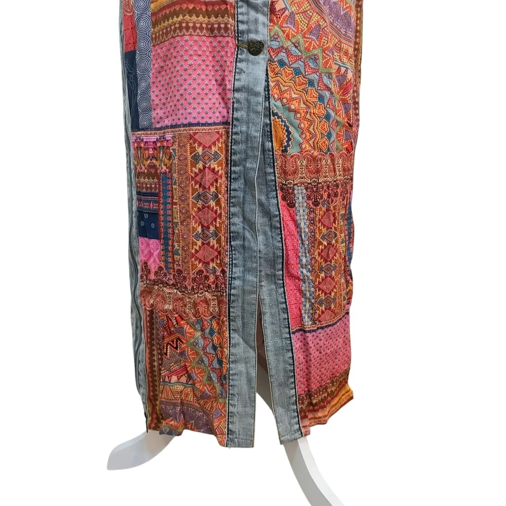 Desigual Wearable Art Multicolor Patchwork Denim Creative Artistic Maxi Skirt - Picture 7 of 16